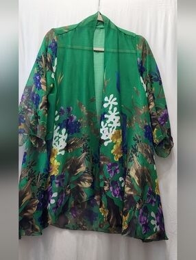 Sheer Green Floral Duster Kimono